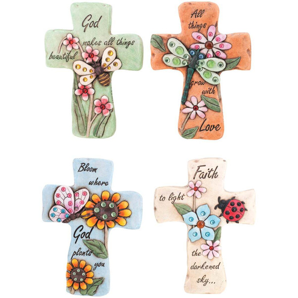 Alpine 11 In. Cement Cross Stone with Inspirational Words WQA790ABB Pack of 4