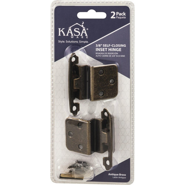 KasaWare 3-8 In. Antique Brass Self-Closing Inset Hinge (2-Pack) KFHI-A-AB2 220099