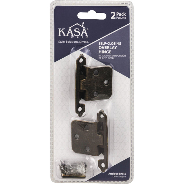 KasaWare Antique Brass Self-Closing Overlay Hinge (2-Pack) KFHO-A-AB2 203757