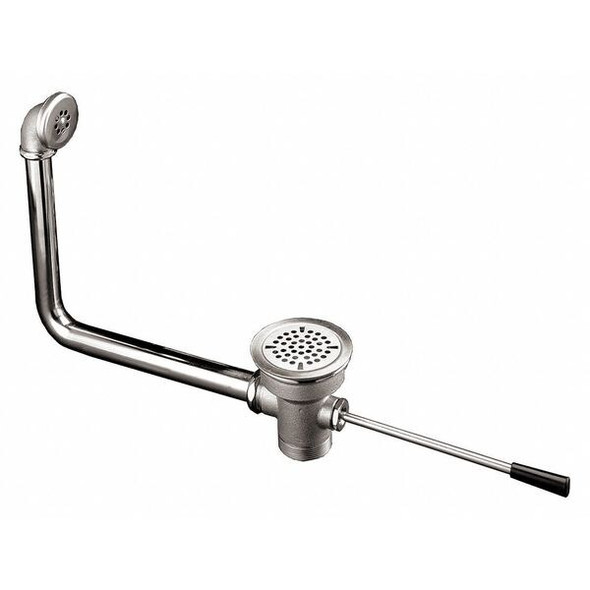 Flat Strainer Lever Handle Waste Drain with Overflow, 2" Pipe Dia., Cast Brass