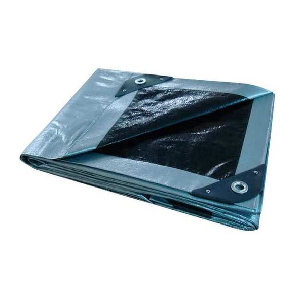 Heavy Duty Tarp, 7 ft 4 in x 9 ft 6 in, 10.5 Mil, Silver/Black, Polyethylene