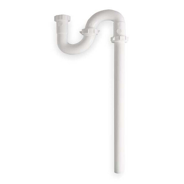 1-1/2 Dia, Polypropylene, White/Plastic, Lavatory, S-Trap