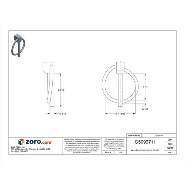 Itw Bee Leitzke Lynch Pin,1-9/16 in L,3/16 in Dia.,PK5 WWG-LPCZ-187-1250 Itw Bee Leitzke Lynch Pin,1-9/16 in L,3/16 in Dia.,PK5 WWG-LPCZ-187-1250