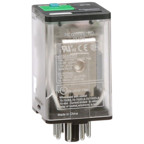 Plug-In, General Purpose Relay, Octal, 10 A, 8 Pins, Pin