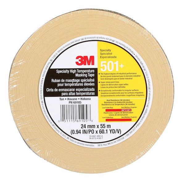 3m Painter's Tape, 24 mm W x 55 m L, 7.3 mil Thick, Tan, Rubber Adhesive 501+