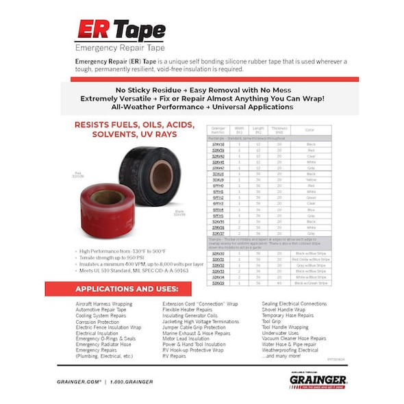 Er Tape RepairTape,Silicone,Black,4ydL,1inW GL20B676BI