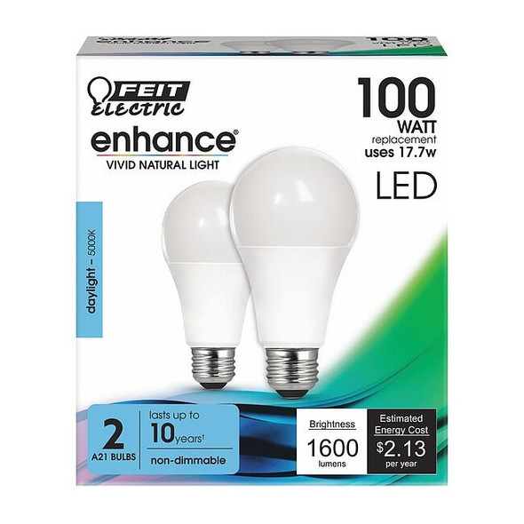 Feit Electric LED,16.5 W,A19,Medium Screw (E26),PK2 OM100/950CA10K/2