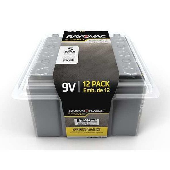 Rayovac UltraPro 9V Alkaline Battery, 9V DC, PK12 AL9V12PP
