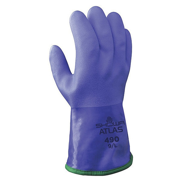 490 Chemical Resistant Gloves, PVC, 11 3/4 in L, 60 mil, Blue, L, 1 PR