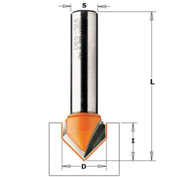 Cmt V-Groove Cut Profile Router Bit,1-2" 815.127.11