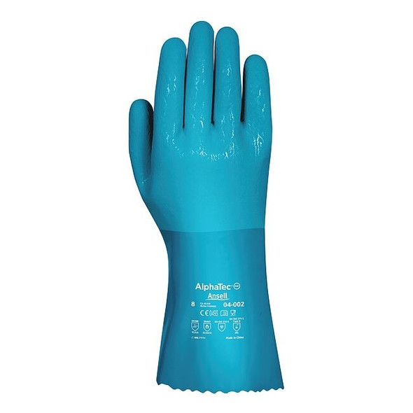 AlphaTec Chemical Resistant Gloves, PVC, 12 in L, Not Applicable, Blue, 10, 1 PR