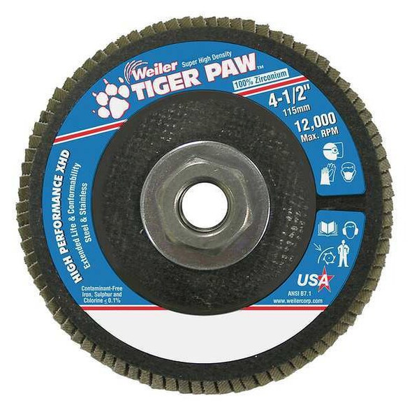Weiler Flap Disc,Type 27,4-1/2in. dia., 40 Grit 98806