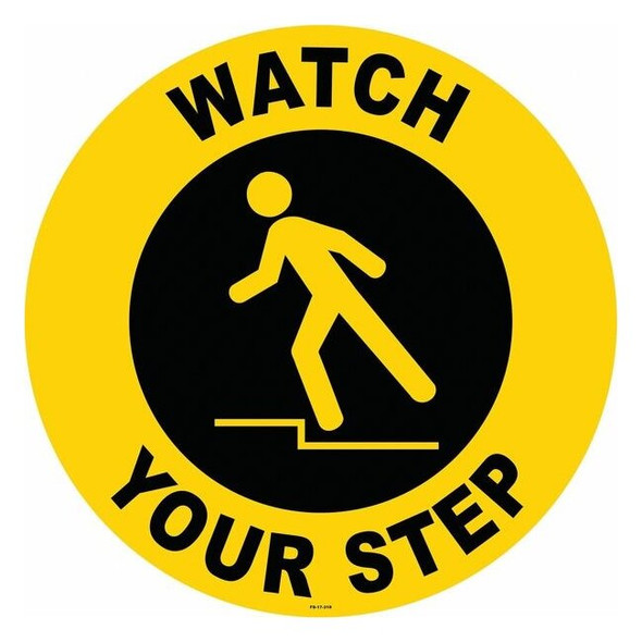 Anti-Slip Floor Sign, 17 in H, 17 in W, Vinyl, Circle, English, FS-17-318