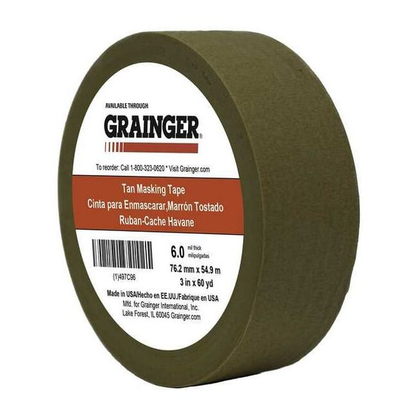 Packaging Tape, 3 in W x 60 yd L, 5.7 mil Thick, Tan, Rubber Adhesive