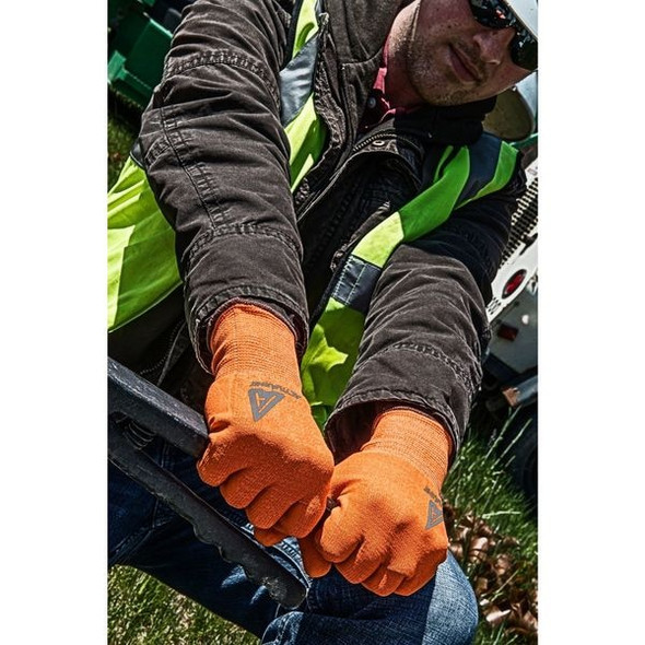 Hi-Vis Cut Resistant Coated Gloves, Cut Level A2 ,Dipped ,Water-Based Polyurethane,Nitrile ,Sandy ,M