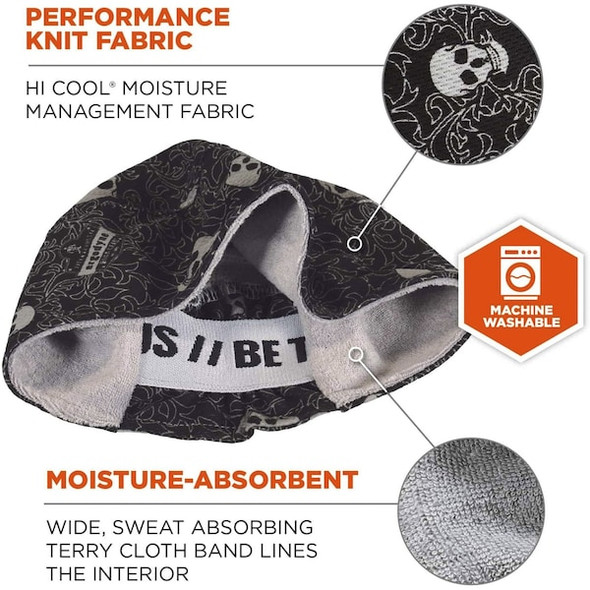 Ergodyne Skull Cap,Black/White,Skulls 6630