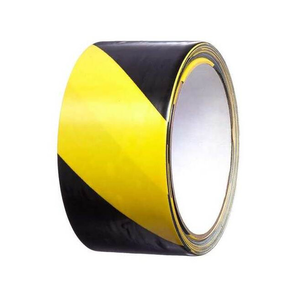 Floor Marking Tape, vinyl, Striped, Black, Yellow, 2 in W., 5 mil Thickness