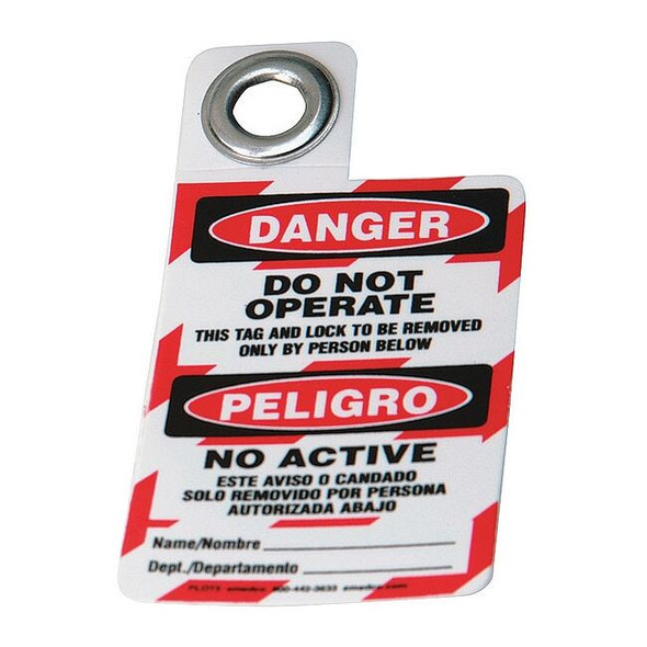 Brady Danger Bilingual Tag,3 x 2 In,Met,3/8 In 105724