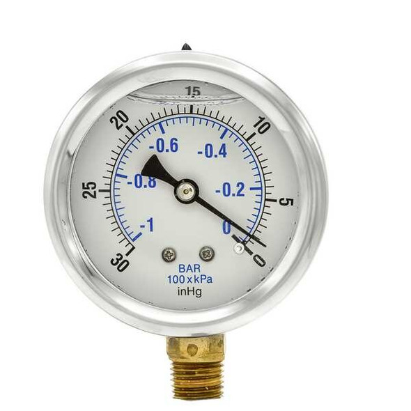 Pic Gauges Vacuum Gauge, 1/4 in. NPT, 2-1/2 in., Series: 201L PRO-201L-254A