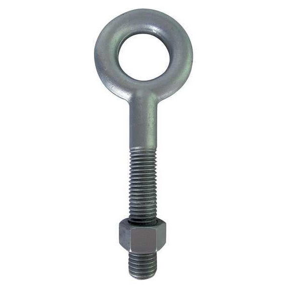 Eye Bolt Without Shoulder, 1/2"-13, 6 in Shank, 1 in ID, Steel, Galvanized