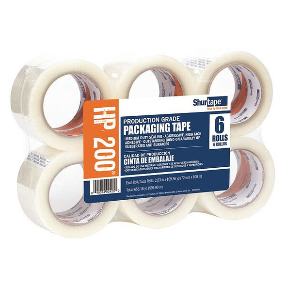 Shurtape Carton Sealing Tape, 1.8 mil, Clear, PK6 104484 Shurtape Carton Sealing Tape, 1.8 mil, Clear, PK6 104484