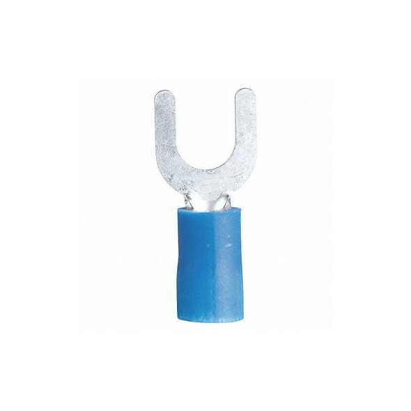 Fork Terminal, #8 to #10 Stud Size, 14 AWG, 600 V, Vinyl Insulated, Blue, 100 PK