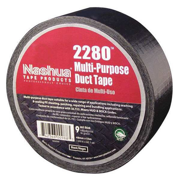 Nashua Duct Tape, Black, 60 yd L, 1-7/8 in W 2280