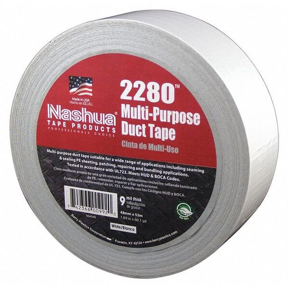 Nashua Duct Tape, White, 60 yd L, 1-7/8 in W 2280