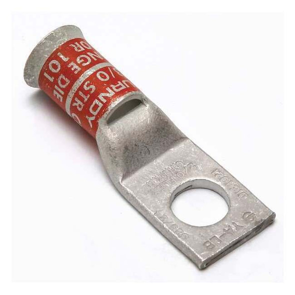 One-Hole Compression Lug, 2/0 AWG Max, 1/2 in Stud, Short Barrel, Copper, Orange