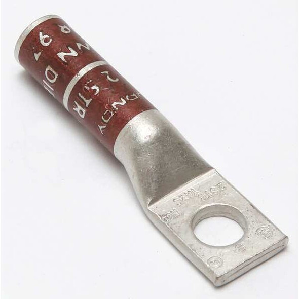 One-Hole Compression Lug, 2 AWG Max, 1/2 in Stud, Long Barrel, Copper, Brown