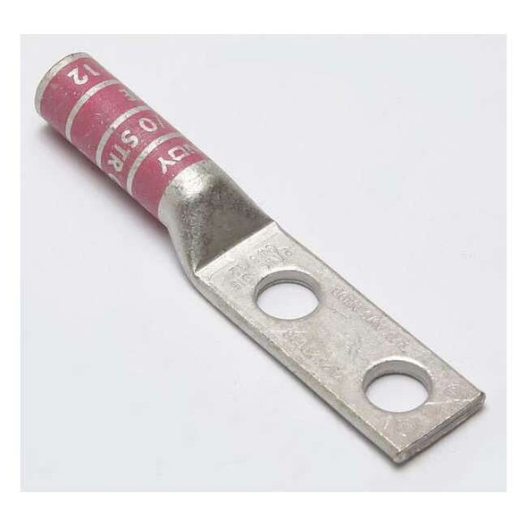 Two-Hole Compression Lug, 1/0 AWG Max, 3/8 in Stud, Long Barrel, Copper, Pink