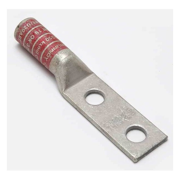 Two-Hole Compression Lug, 350 kcmil Max, 1/2 in Stud, Long Barrel, Copper, Red