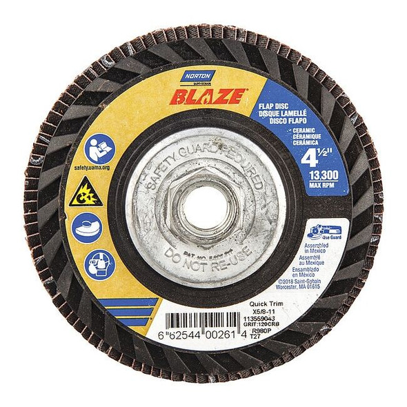 Norton Abrasives Flap Disc,4 1/2 In x 120 G,5/8-11 66254400261