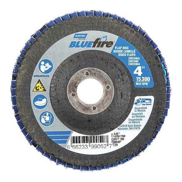 Norton Abrasives Fiber Disc,4 in Dia,5/8in Arbor,P80 Grit 66623399052