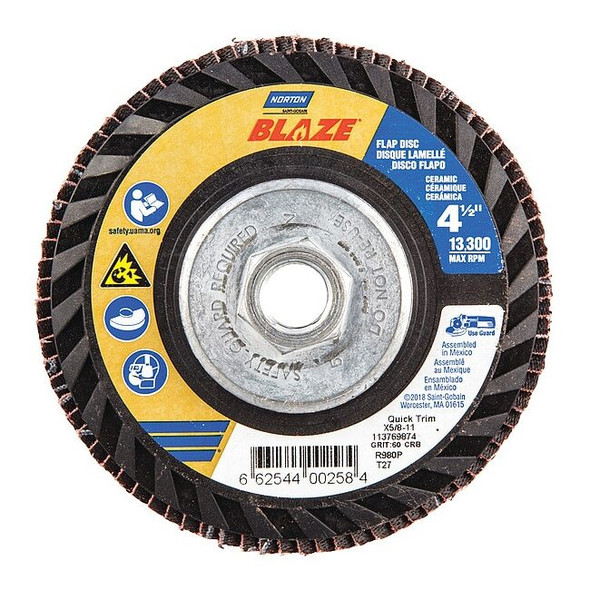 Flap Disc, 4 1/2 In x 60 Grit, 5/8-11, Series: SG Blaze(R)