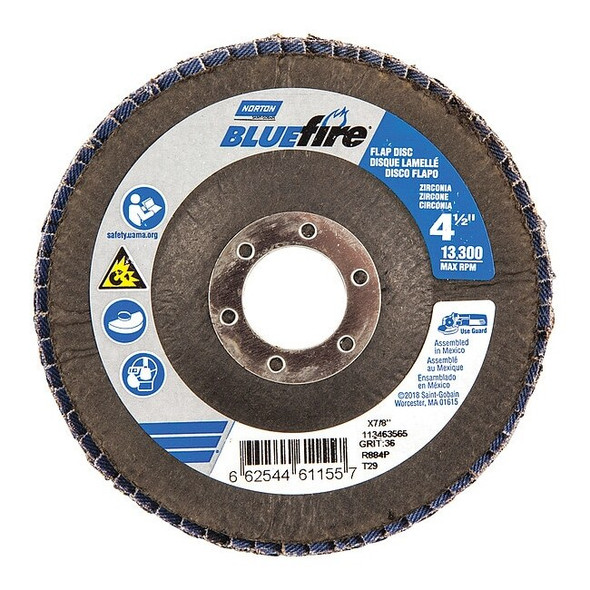 Norton Abrasives Flap Disc,4 1/2 In x 36 Grit,7/8 66254461155