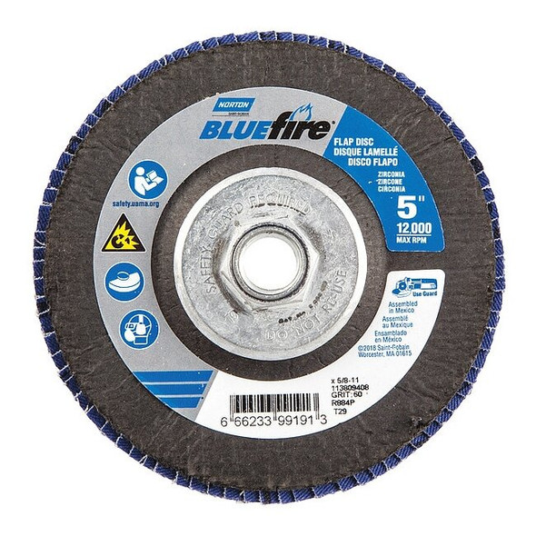 Norton Abrasives Fiber Disc,5 in Dia,5/8in Arbor,P60 Grit 66623399191