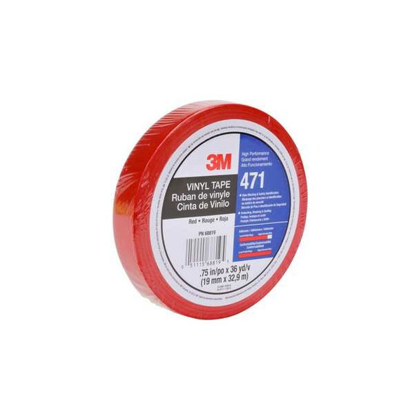3m Floor Marking Tape, vinyl, Solid, Red, 3/4 in W., 5.2 mil Thickness 471