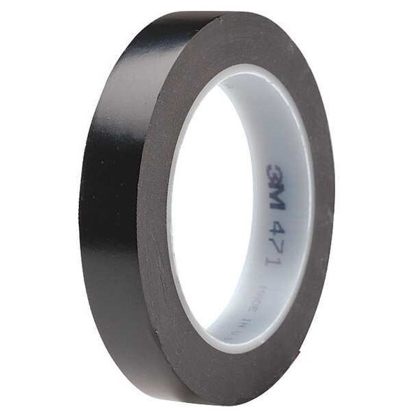 3m Floor Marking Tape, vinyl, Solid, Black, 3/4 in W., 5.2 mil Thickness 471