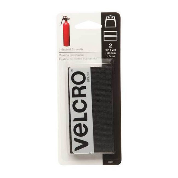 Velcro Brand Reclosable Fastener, Rubber Adhesive, 4 in, 2 in W, Black 90199