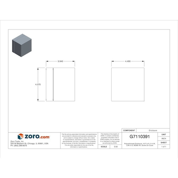 Captive Screws Electrical Enclosures, 4.57 in H, 3.94 in D, 5 in W, 4X, Polycarbonate