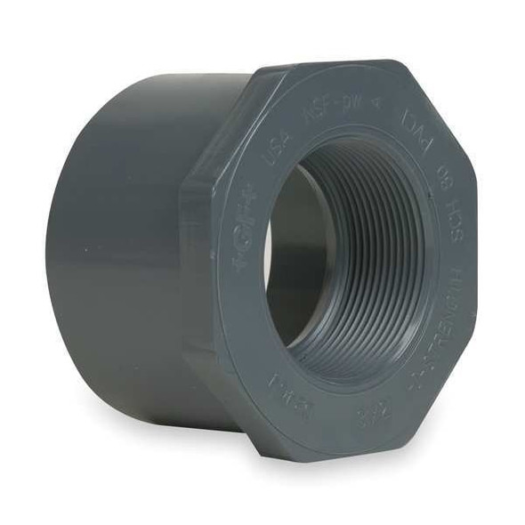 PVC Reducing Bushing, Spigot x FNPT, 1 in x 3/4 in Pipe Size