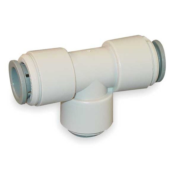 Push-Fit Tee Fitting, 3/8 in x 3/8 in x 1/4 in Tube Size, Acetal, Gray, 10 PK