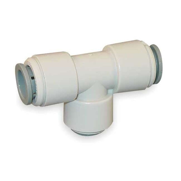 Push-Fit Tee Fitting, 3/8 in x 3/8 in x 1/4 in Tube Size, Acetal, Gray, 10 PK