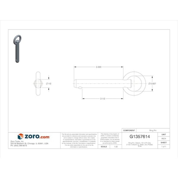 Manufacturer Varies Ring Pin, 2-1-2 in Usable L, Steel, 5 PK 30-49