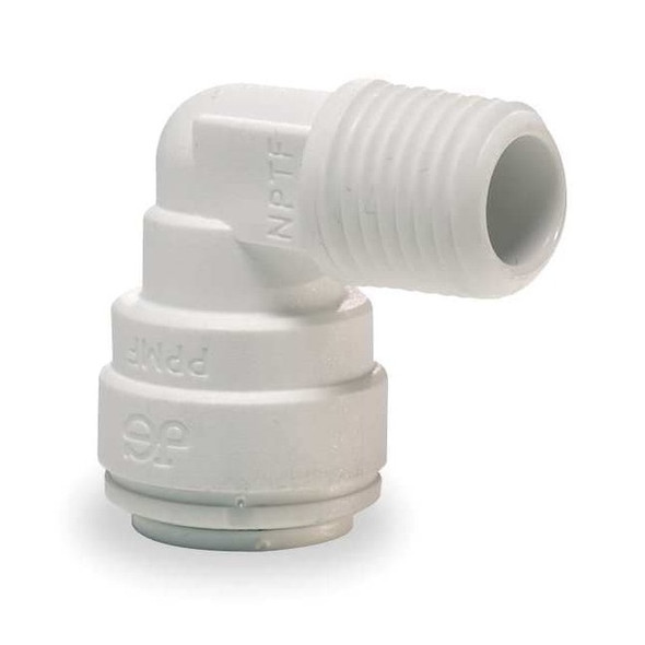 Push-Fit Elbow Fitting, 1/4 in Tube Size, Acetal, White, 10 PK