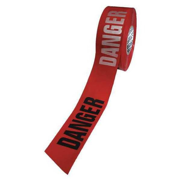 Barricade Tape, Danger, Red, 3 in Wide x 1,000 ft Length, Polyethylene, 3 mil