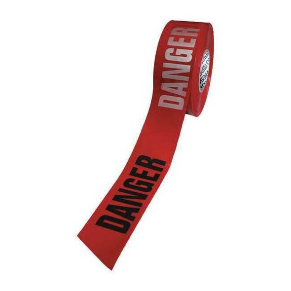 Barricade Tape, Danger, Red, 3 in Wide x 1,000 ft Length, Polyethylene, 3 mil