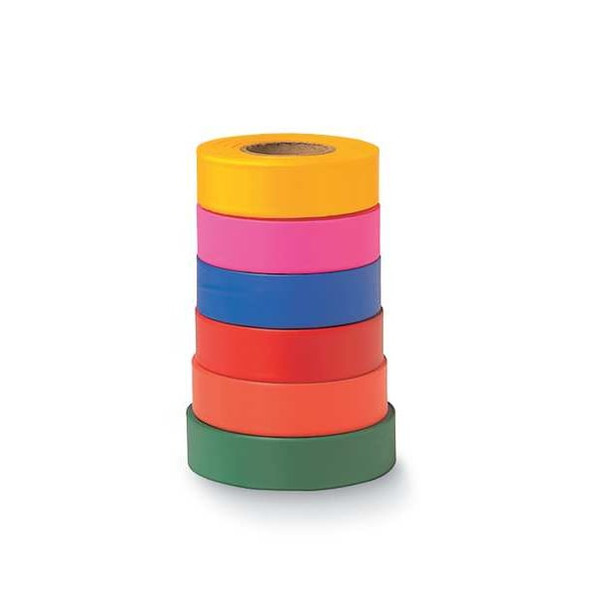 Flagging Tape, No Legend, Orange, 1 in Wide x 300 ft Length, Vinyl, 2.5 mil