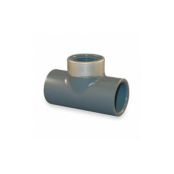 PVC, Stainless Steel Tee, Socket x Socket x FNPT, 1 in Pipe Size